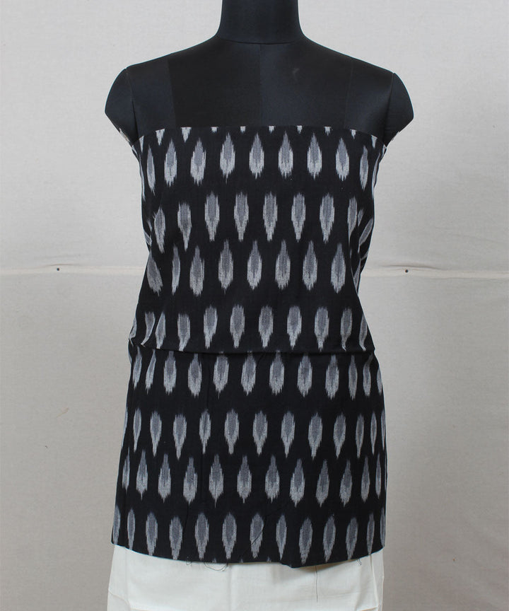 Black white handwoven cotton pochampally ikat dress material