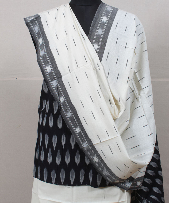 Black white handwoven cotton pochampally ikat dress material