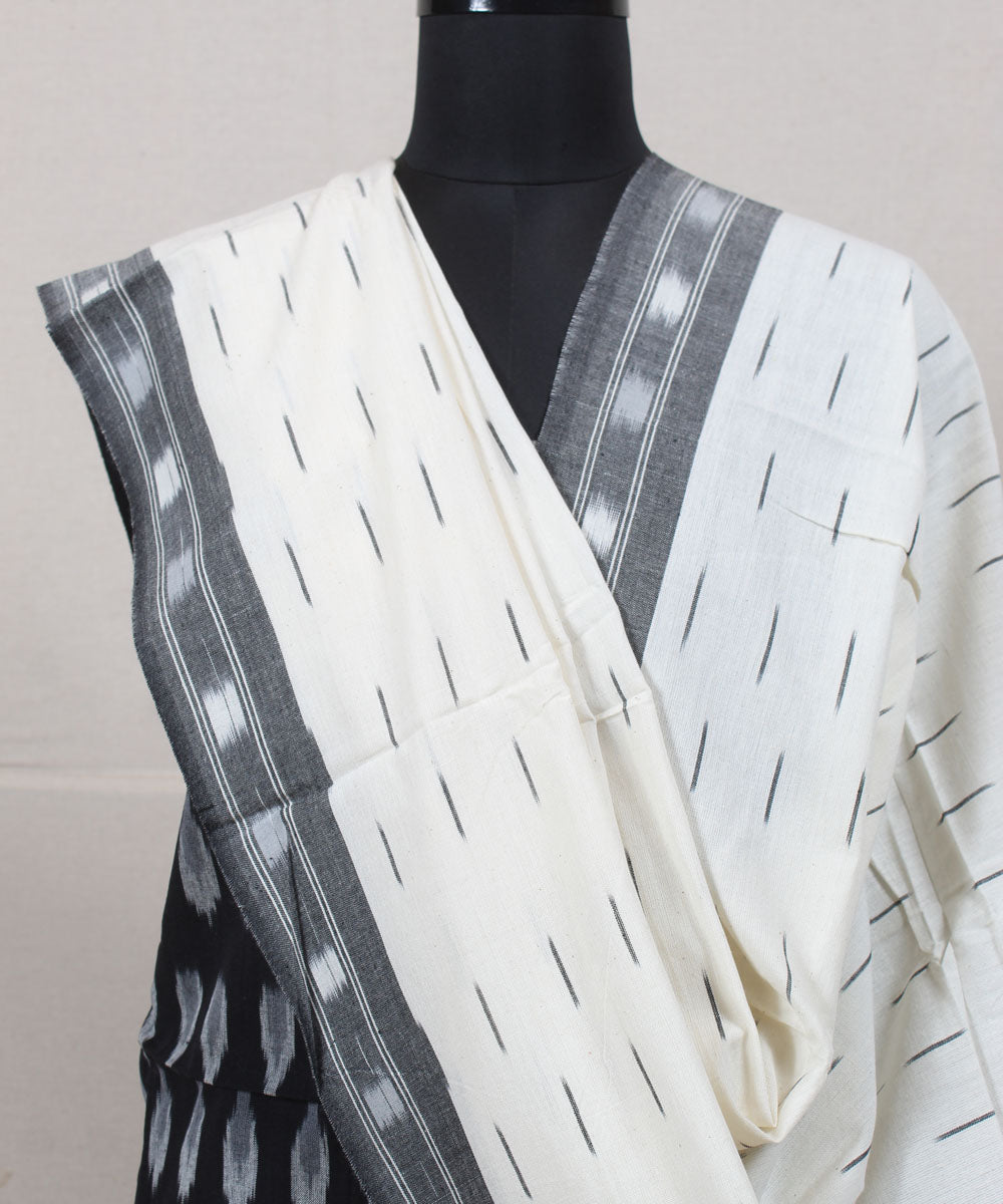 Black white handwoven cotton pochampally ikat dress material