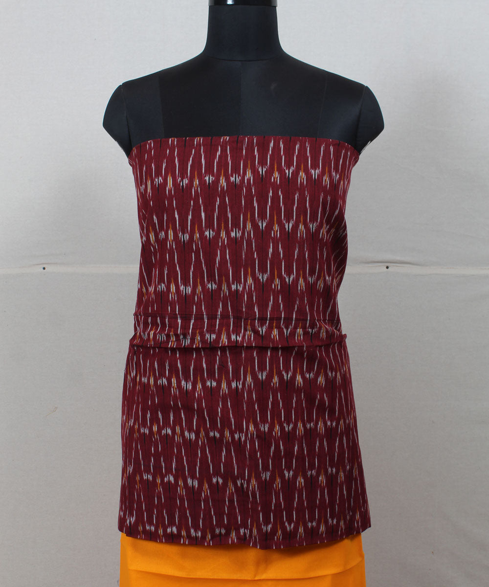 Maroon mustard handwoven cotton pochampally ikat dress material