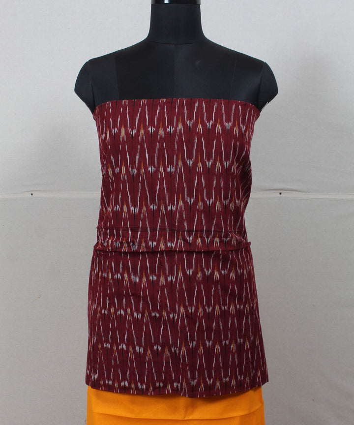 Maroon mustard handwoven cotton pochampally ikat dress material
