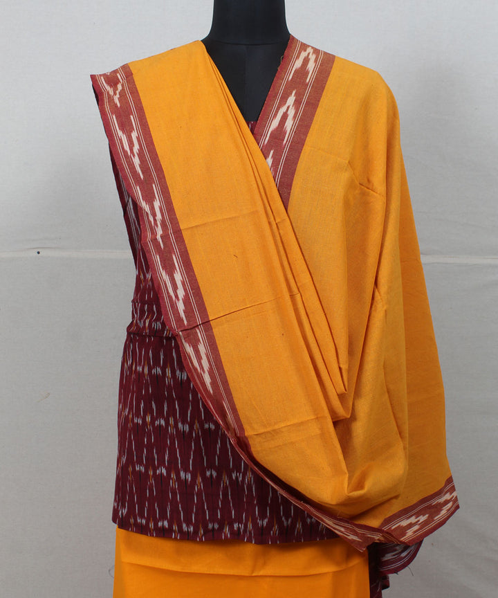 Maroon mustard handwoven cotton pochampally ikat dress material