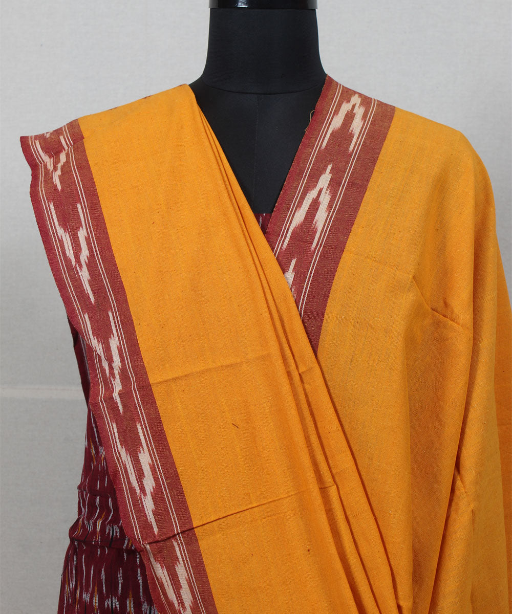 Maroon mustard handwoven cotton pochampally ikat dress material