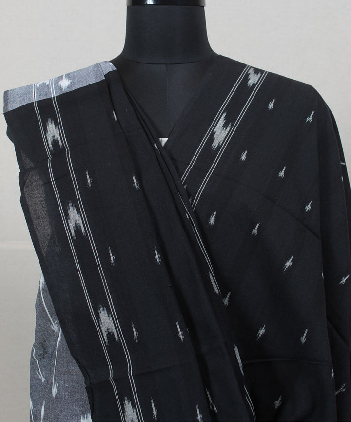 Grey black handwoven cotton pochampally ikat dress material