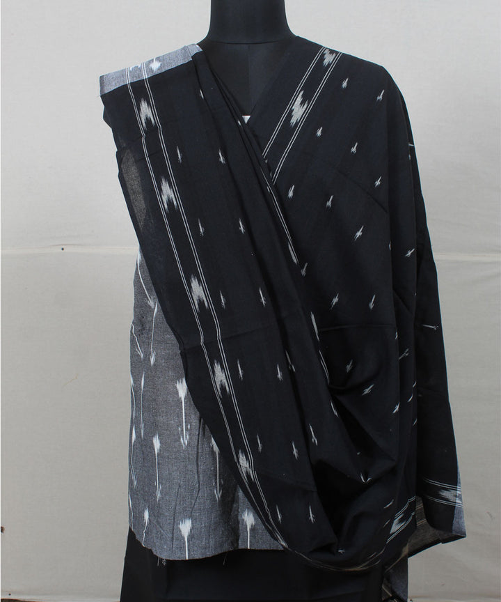 Grey black handwoven cotton pochampally ikat dress material