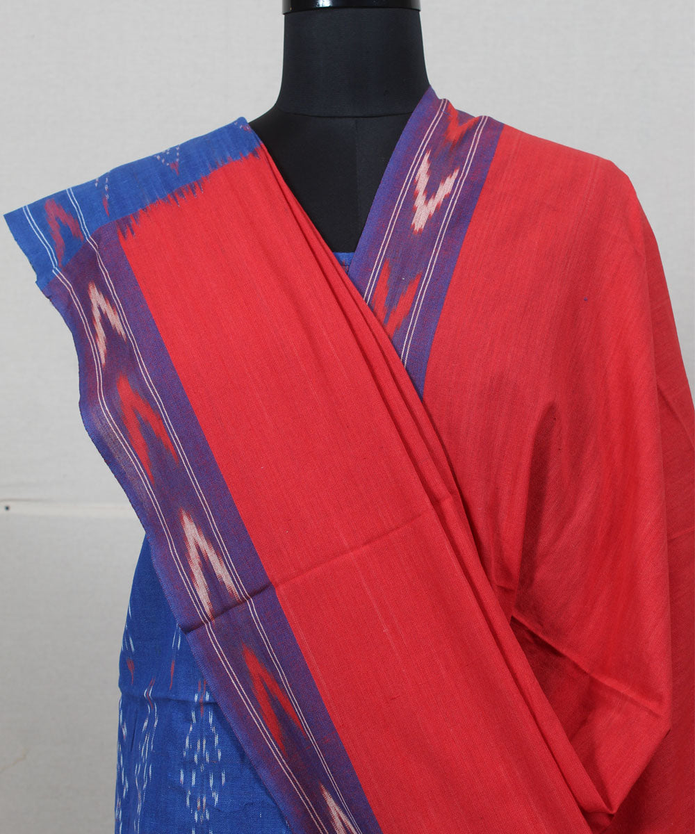 Navy blue red handwoven cotton pochampally ikat dress material