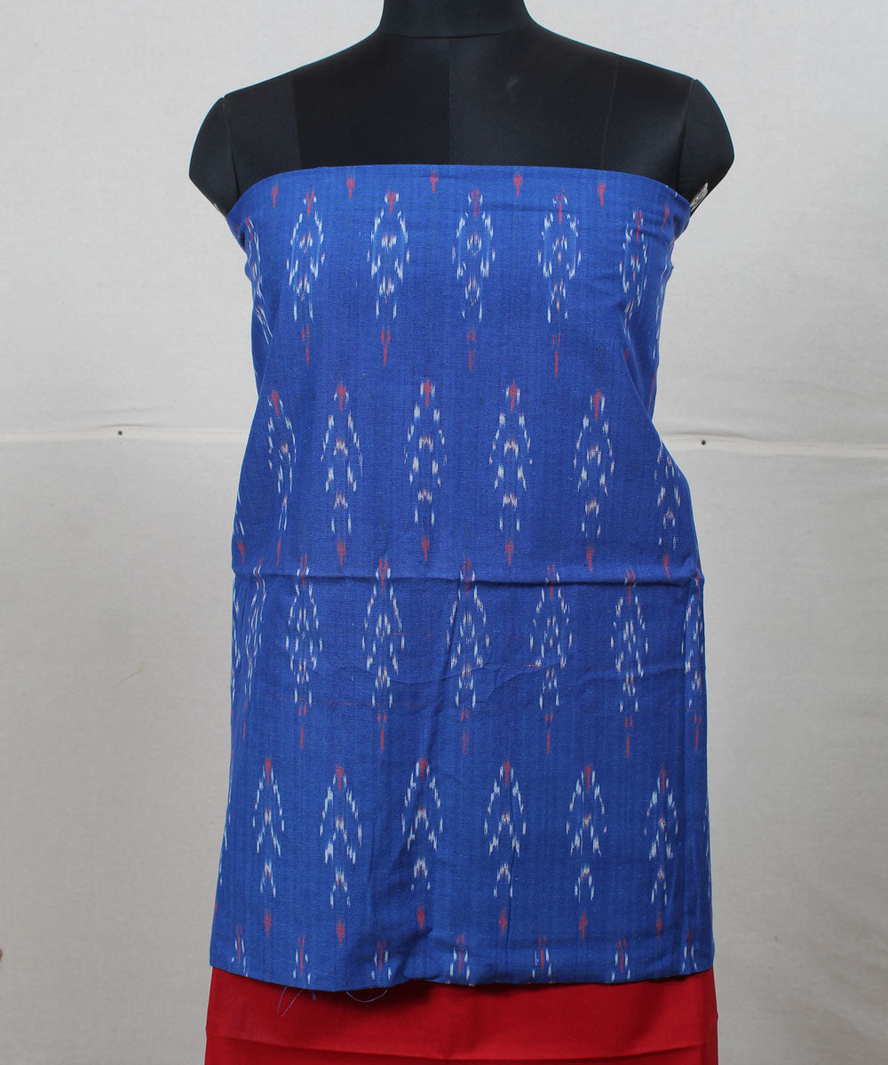 Navy blue red handwoven cotton pochampally ikat dress material