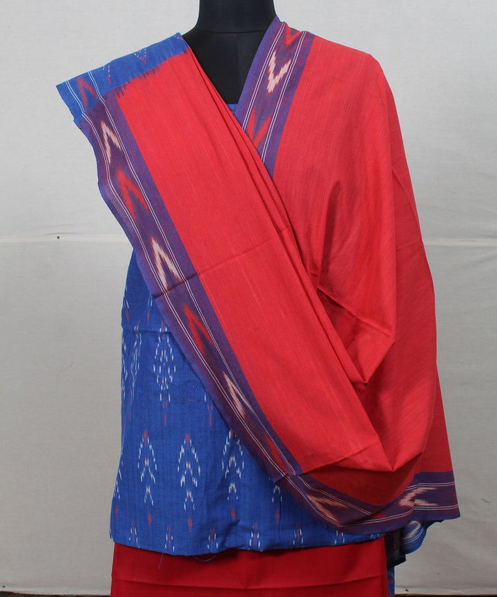 Navy blue red handwoven cotton pochampally ikat dress material