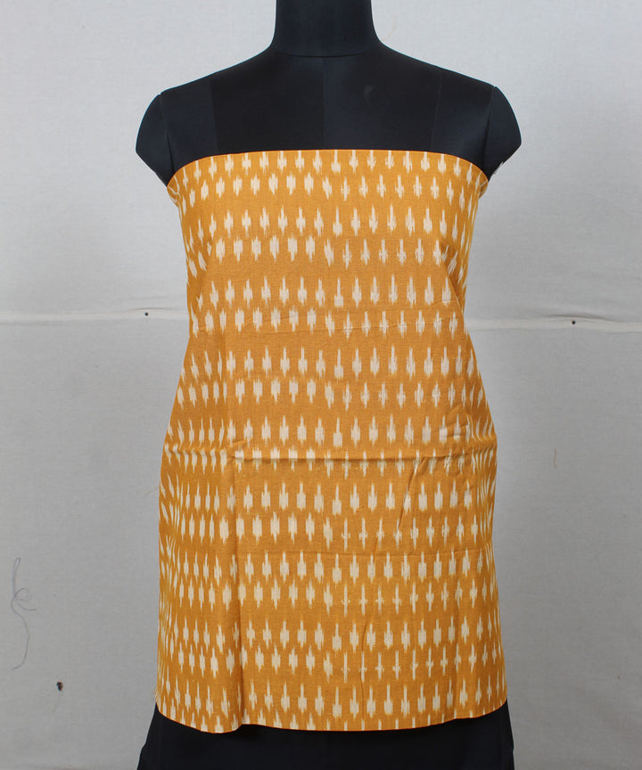 Mustard black handwoven cotton pochampally ikat dress material
