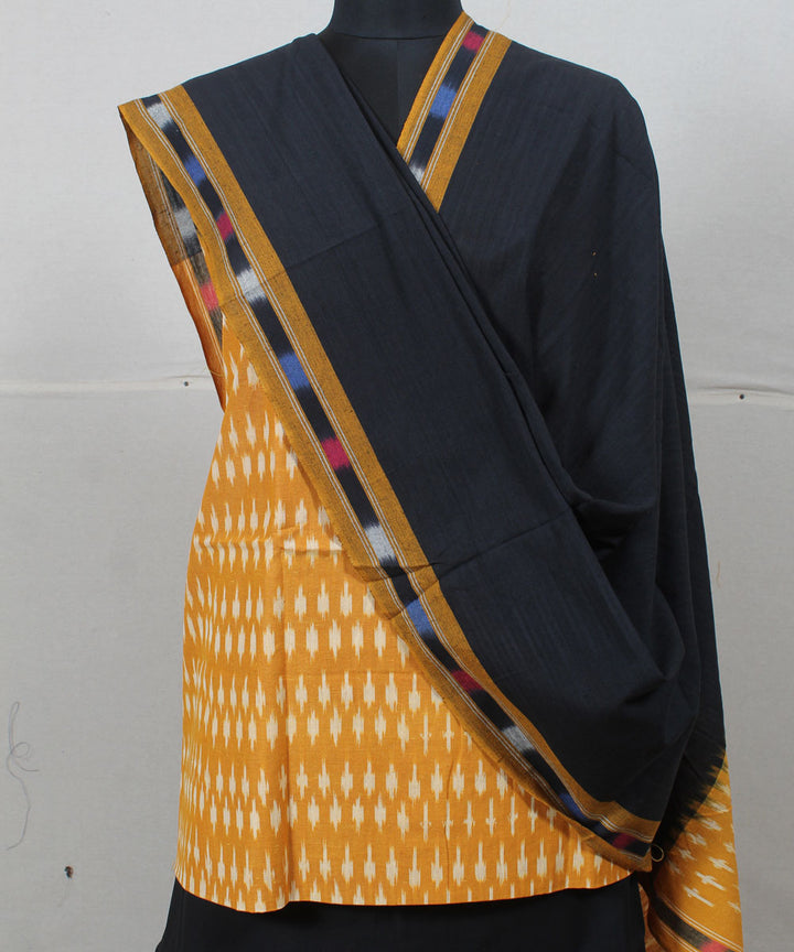 Mustard black handwoven cotton pochampally ikat dress material