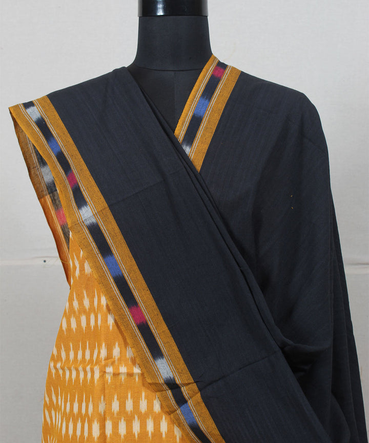 Mustard black handwoven cotton pochampally ikat dress material