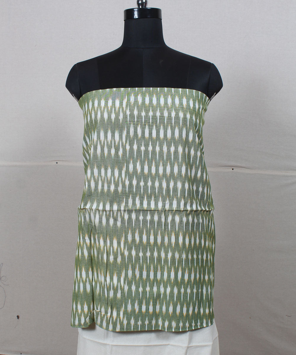 Light green white handwoven cotton pochampally ikat dress material