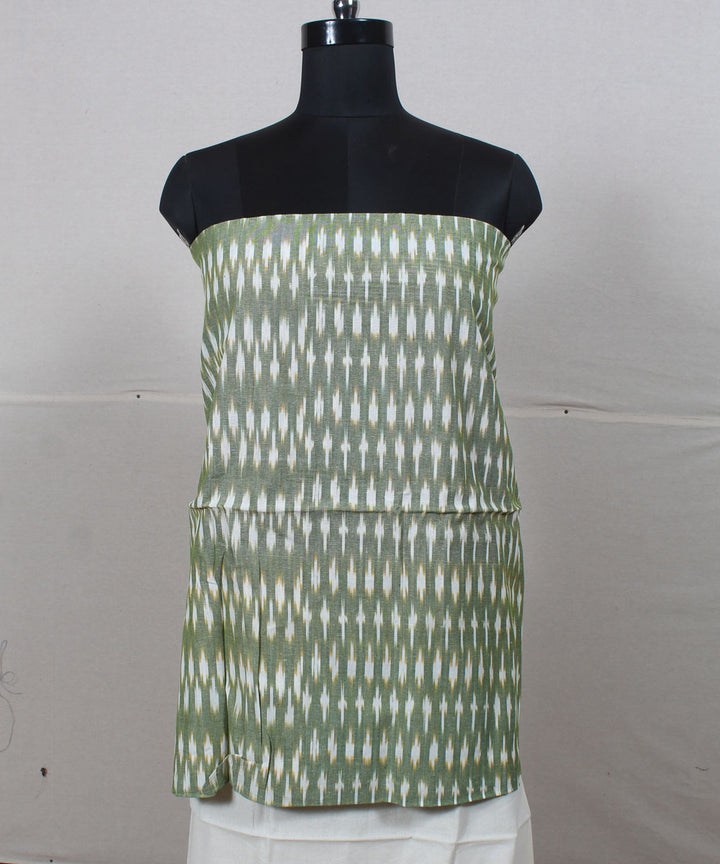 Light green white handwoven cotton pochampally ikat dress material