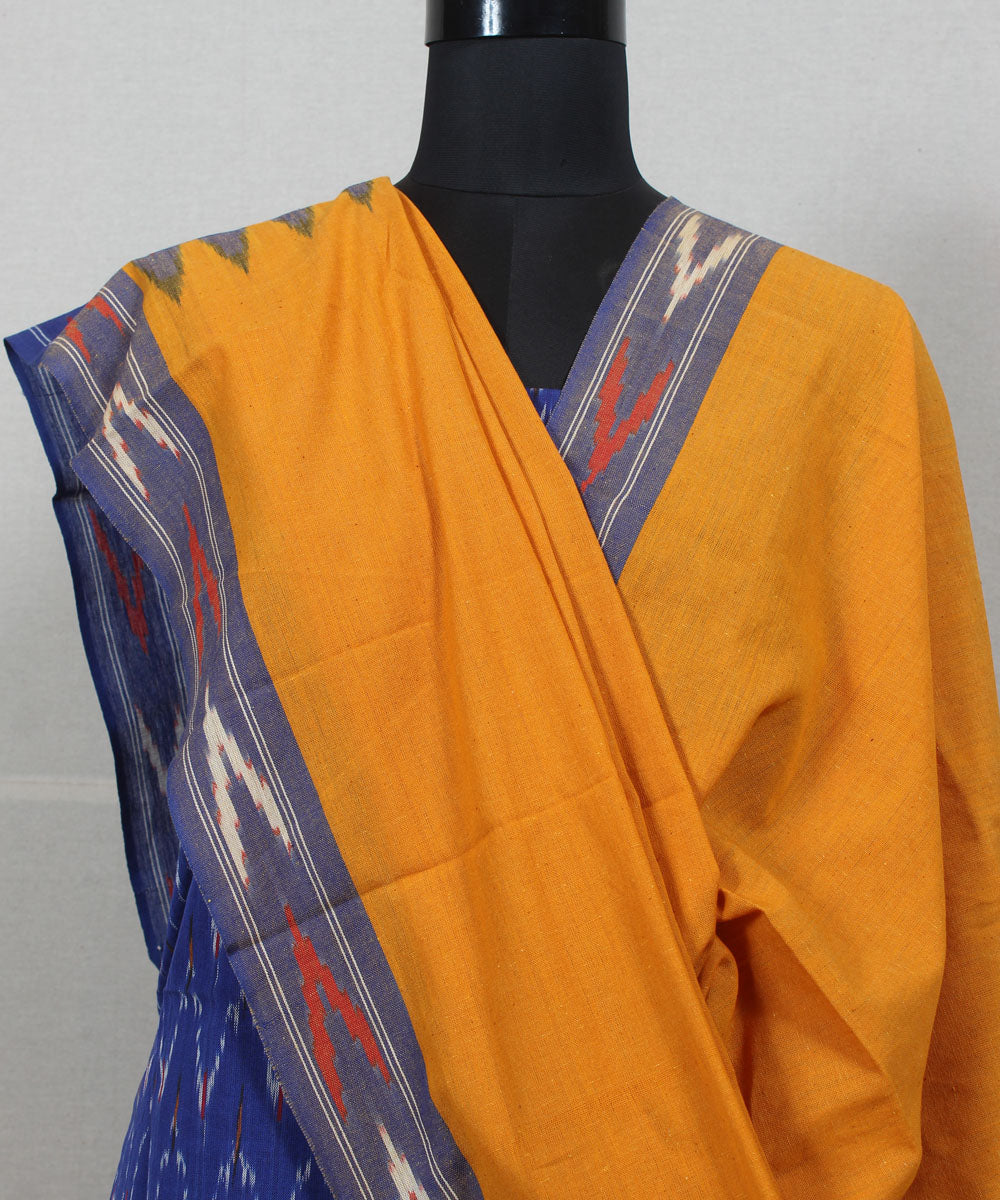Navy blue mustard handwoven cotton pochampally ikat dress material