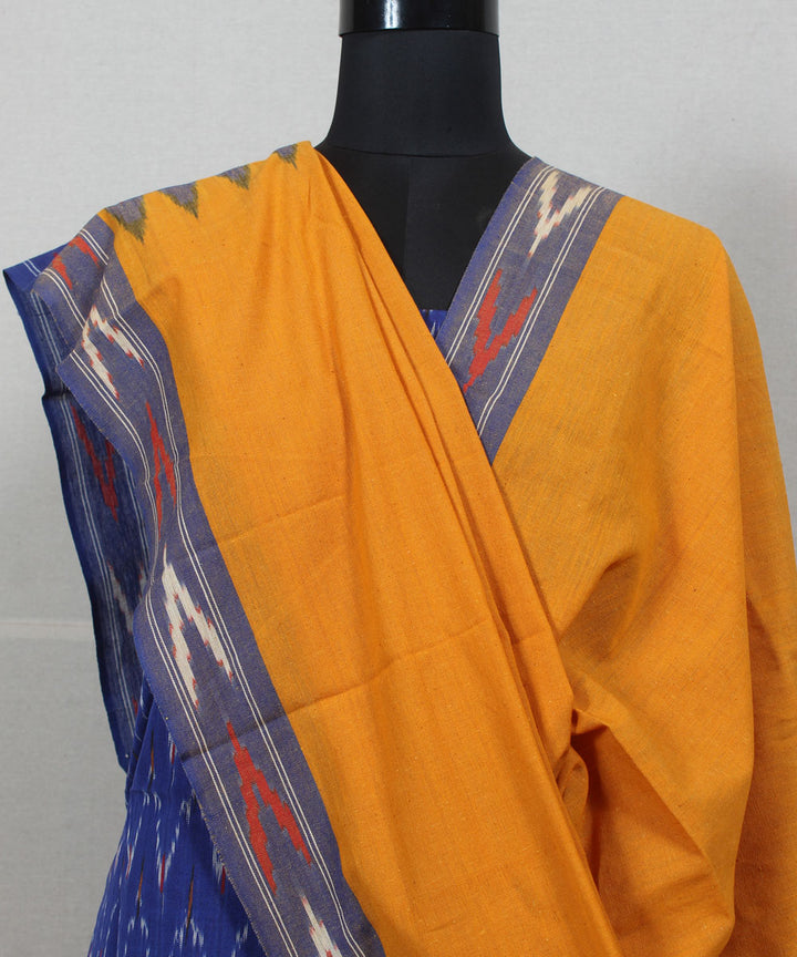 Navy blue mustard handwoven cotton pochampally ikat dress material