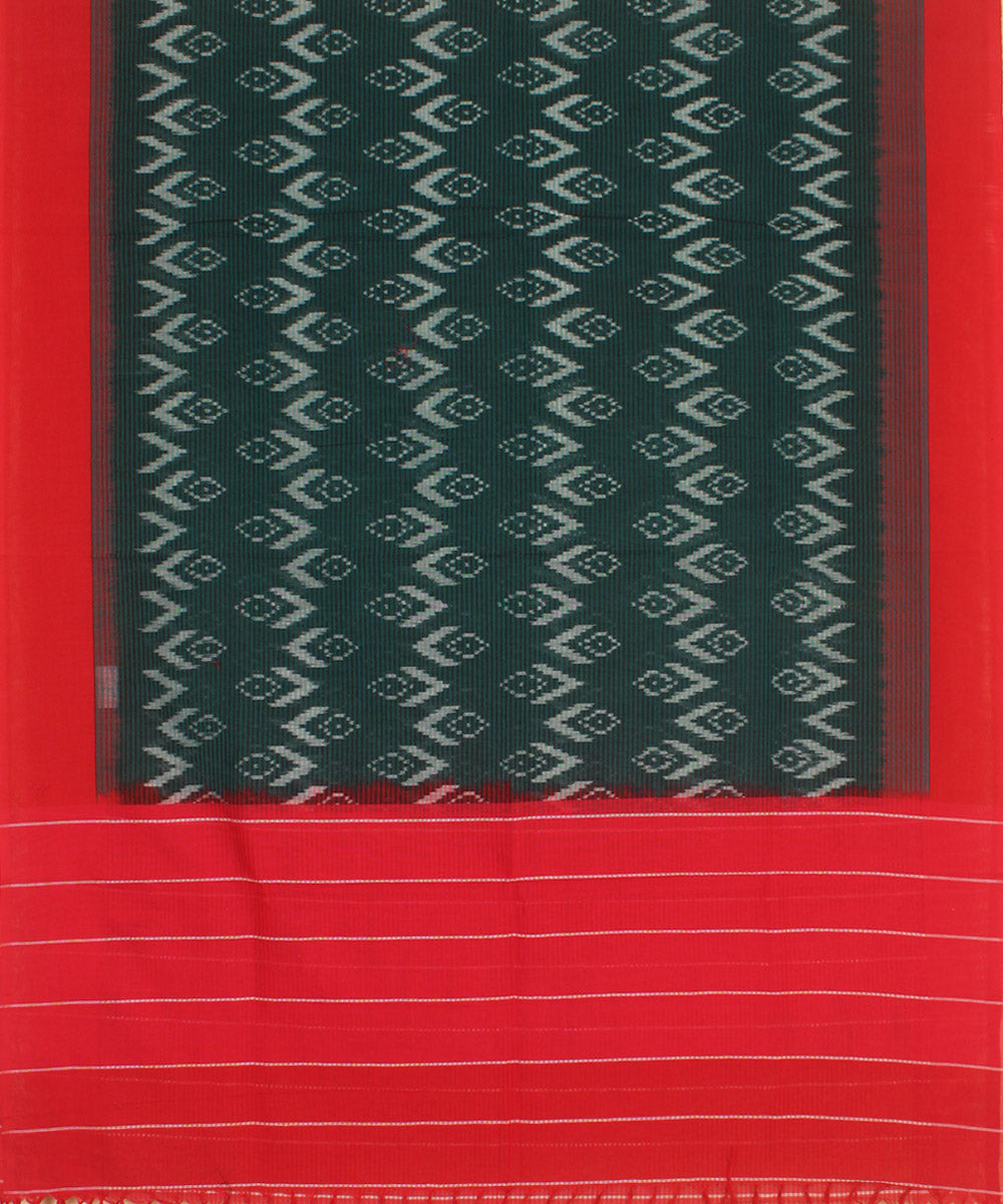 Dark green red handwoven cotton pochampally ikat dupatta