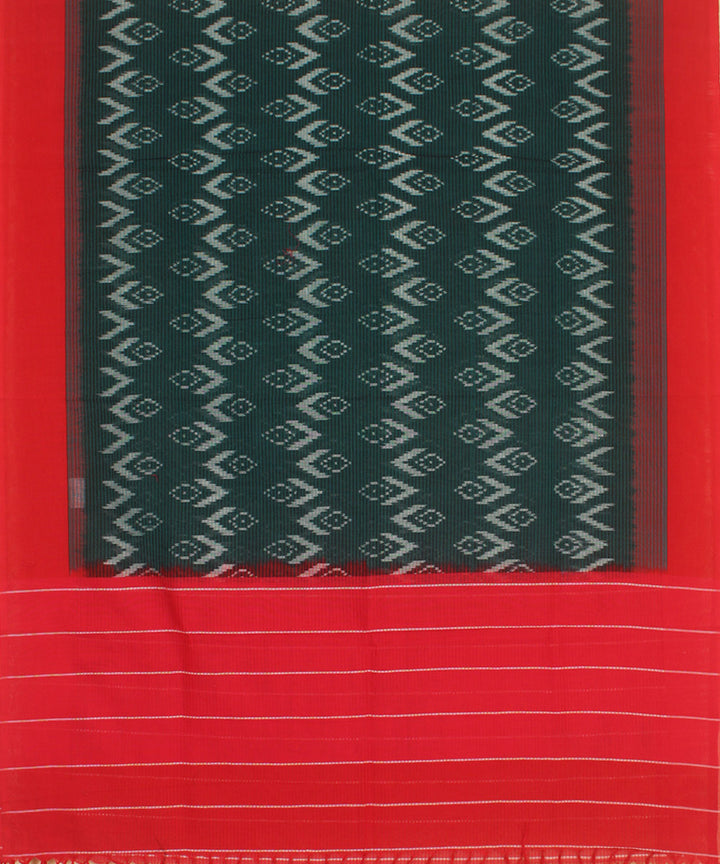 Dark green red handwoven cotton pochampally ikat dupatta