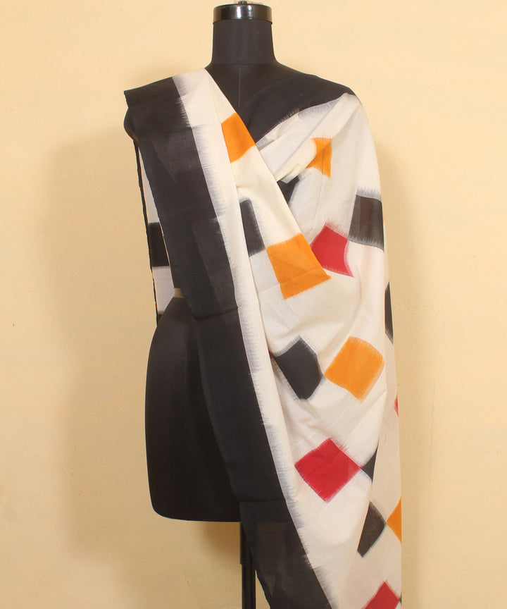 White black handwoven cotton pochampally ikatdupatta