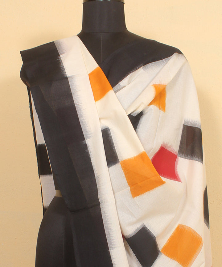 White black handwoven cotton pochampally ikatdupatta