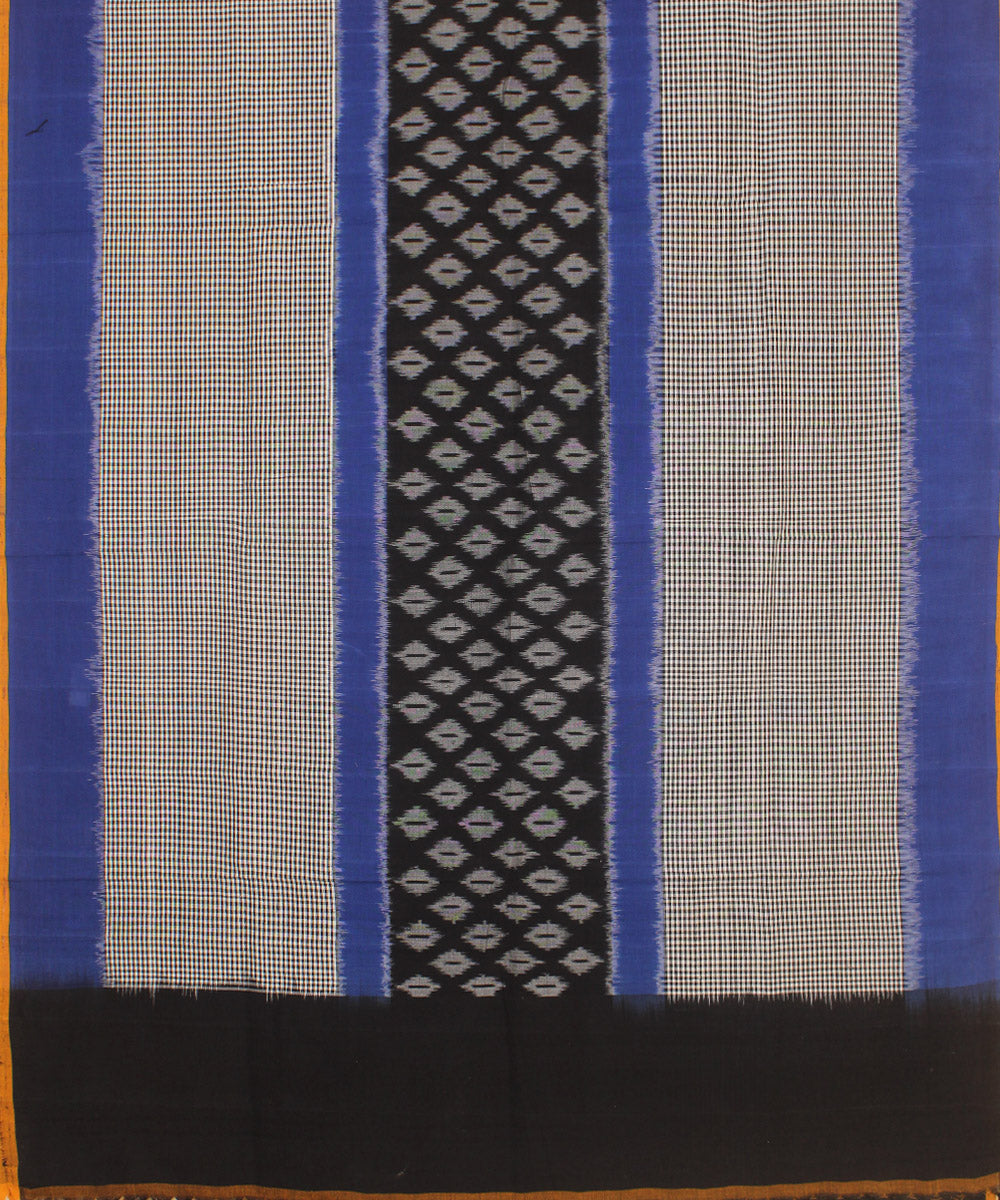 Grey black indigo handwoven cotton pochampally ikat dupatta