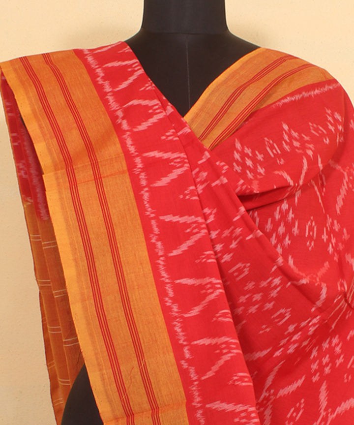 Red brown handwoven cotton pochampally ikat dupatta