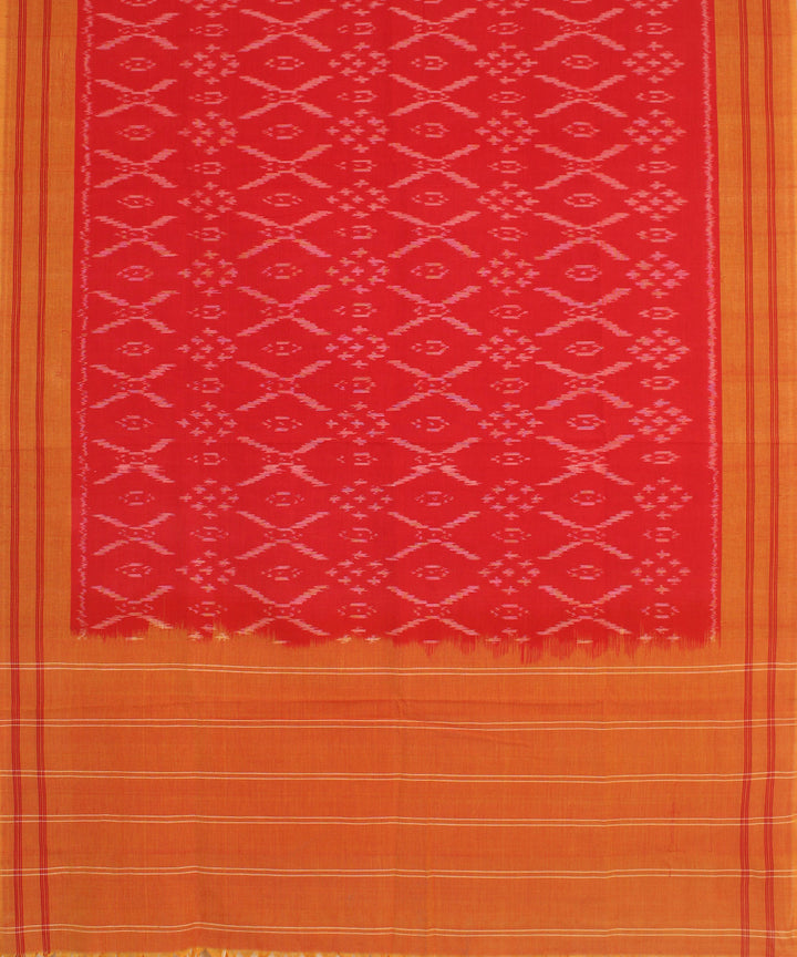 Red brown handwoven cotton pochampally ikat dupatta