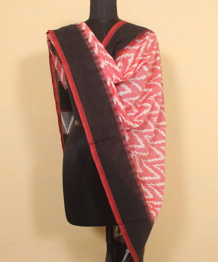 Pink grey black handwoven cotton pochampally ikat dupatta