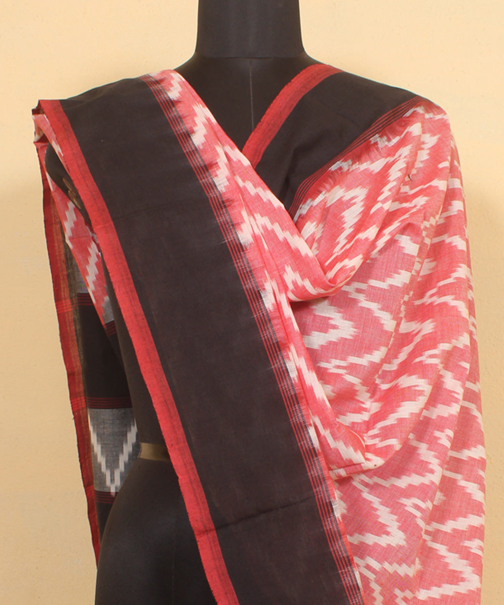 Pink grey black handwoven cotton pochampally ikat dupatta