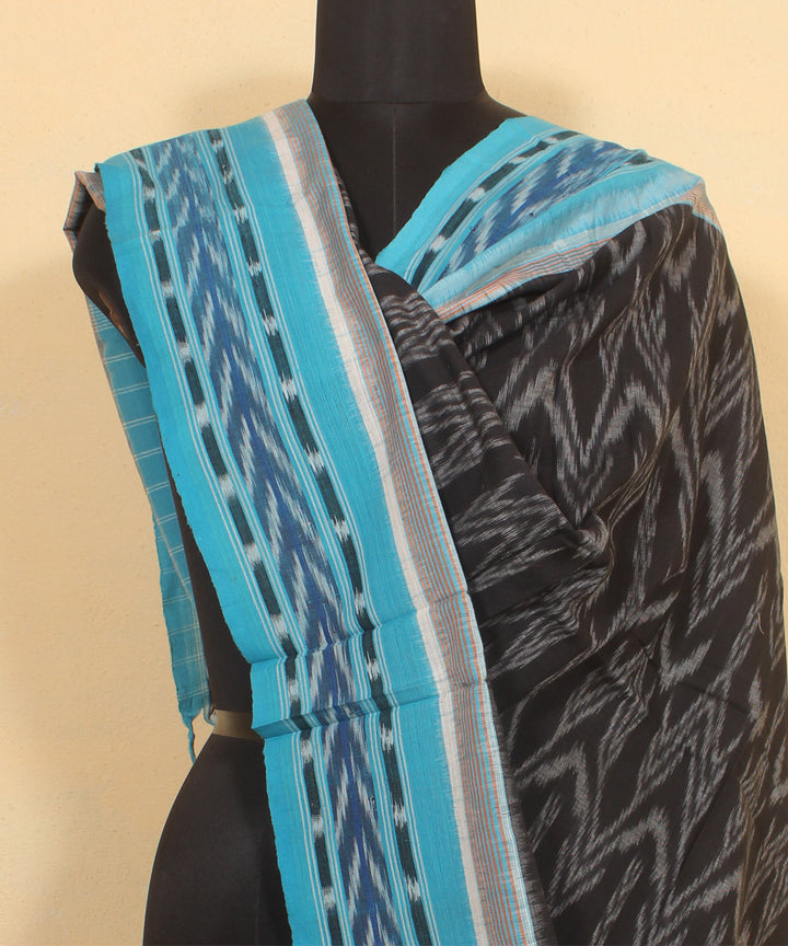 Black cyan blue handwoven cotton pochampally ikat dupatta