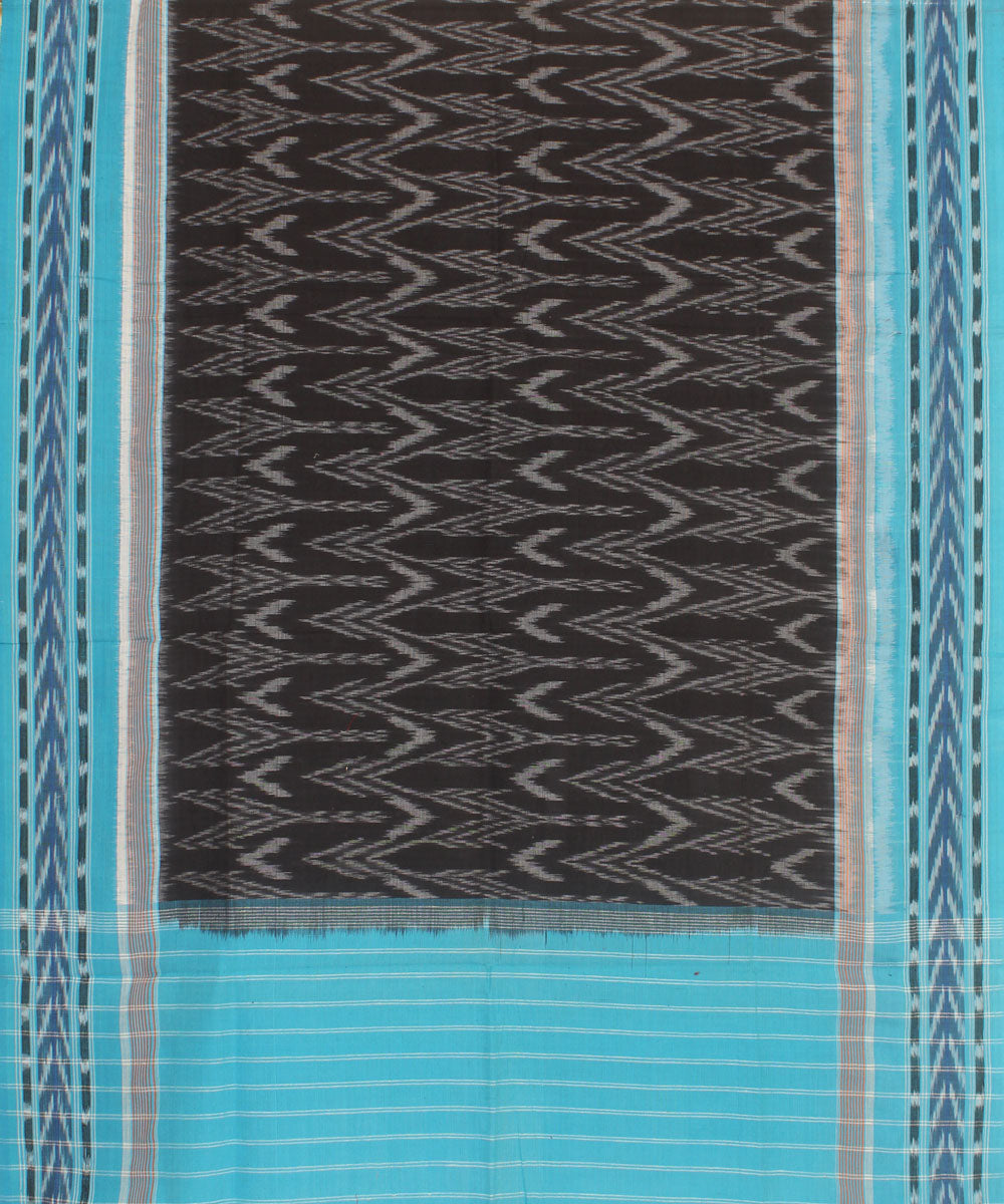 Black cyan blue handwoven cotton pochampally ikat dupatta