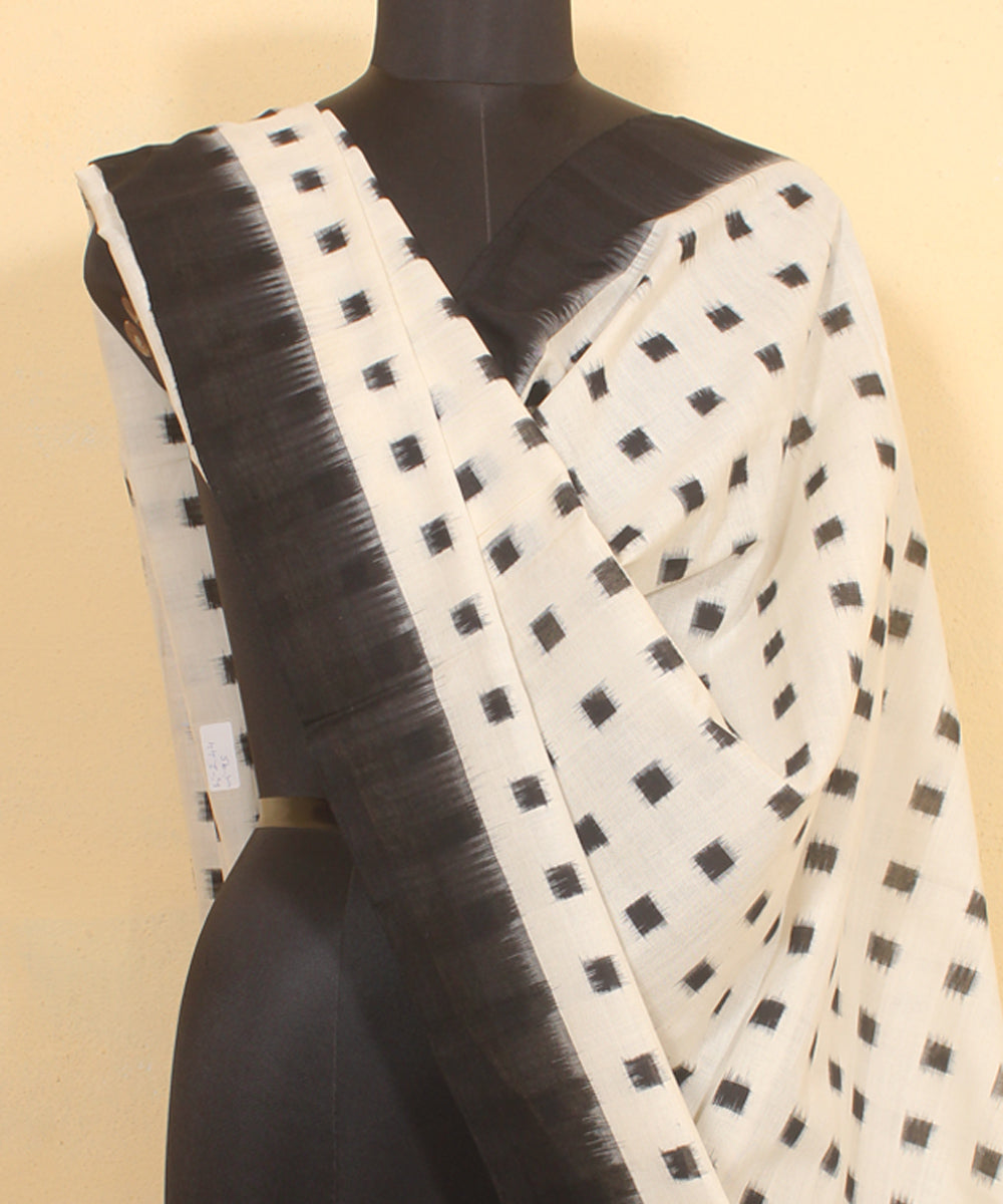 Offwhite black handwoven cotton pochampally ikat dupatta