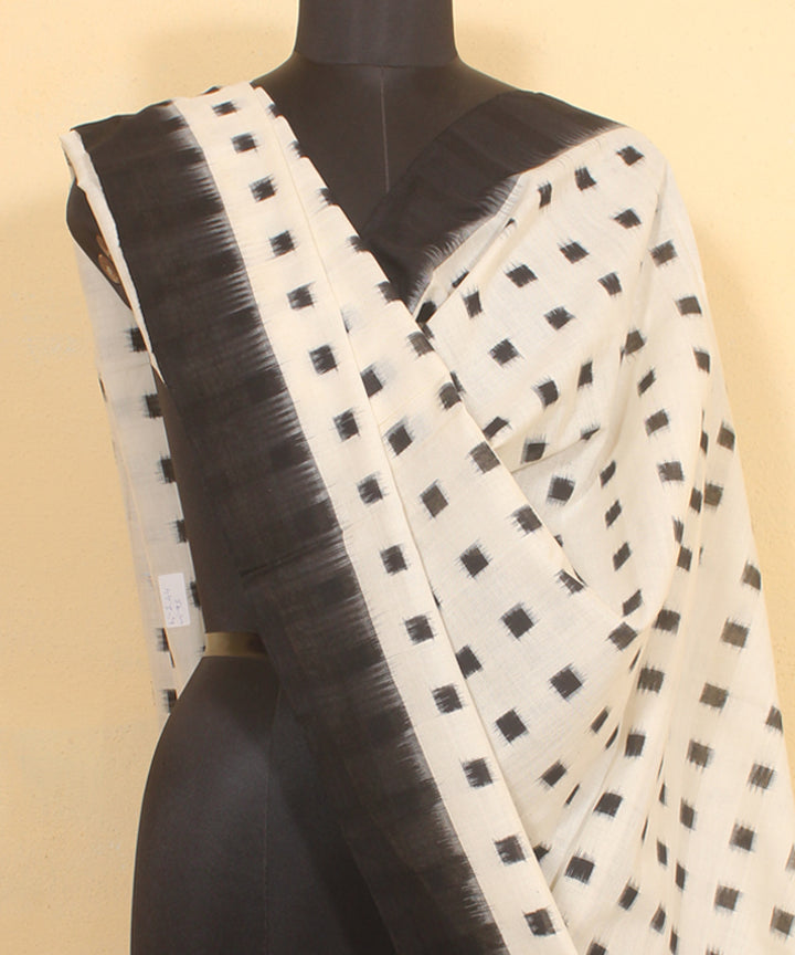 Offwhite black handwoven cotton pochampally ikat dupatta