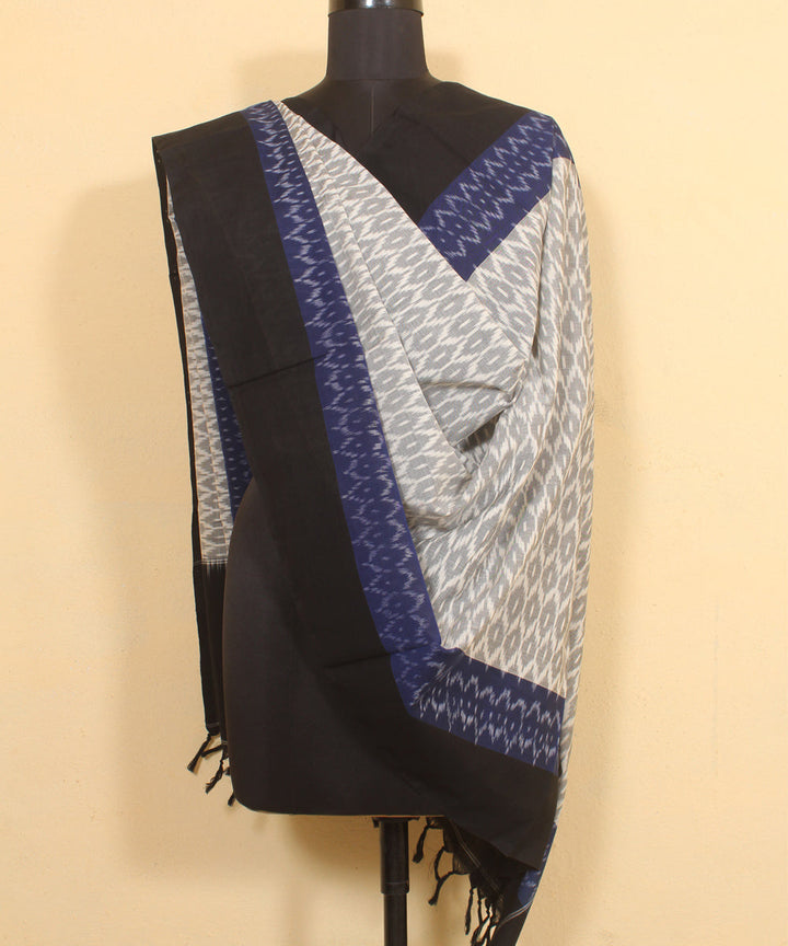 Grey navy blue black handwoven cotton pochampally ikat dupatta