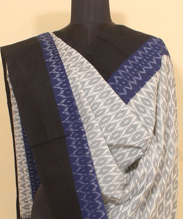 Grey navy blue black handwoven cotton pochampally ikat dupatta