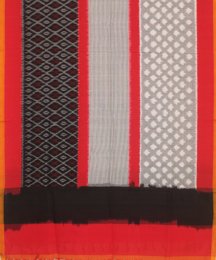 Grey red black handwoven cotton pochampally ikat dupatta