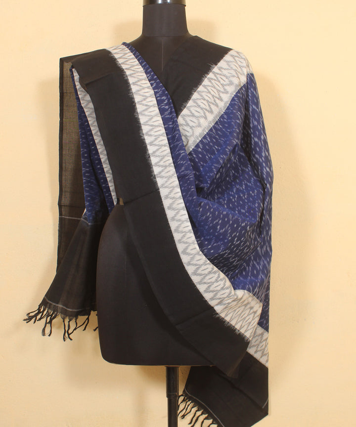 Navy blue black handwoven pochampally ikat cotton dupatta