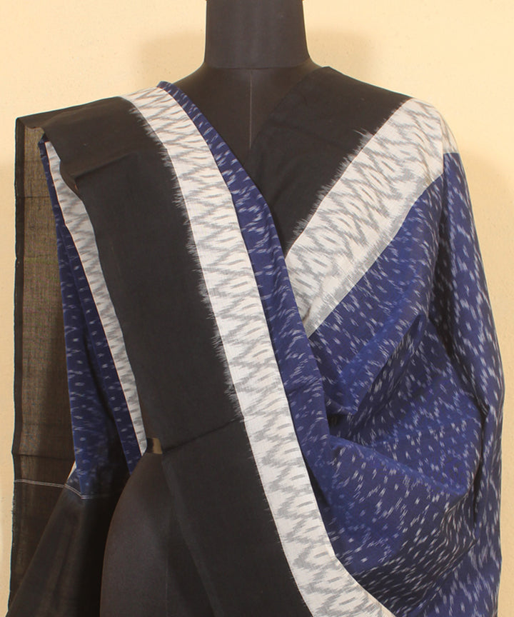 Navy blue black handwoven pochampally ikat cotton dupatta
