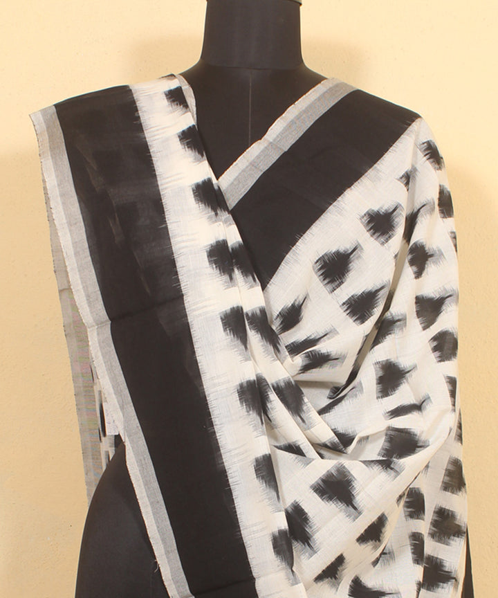 Offwhite black handwoven pochampally ikat cotton dupatta