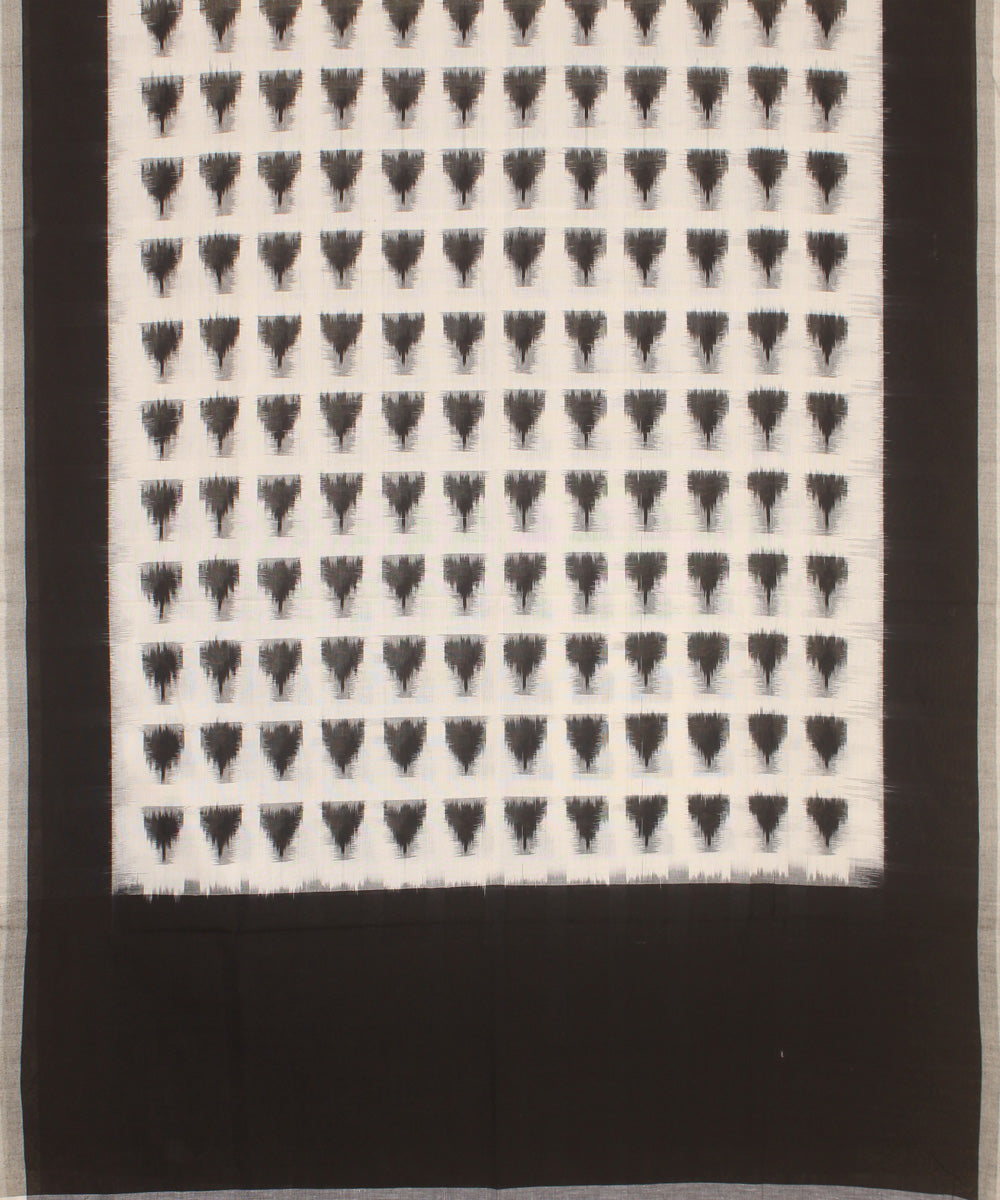 Offwhite black handwoven pochampally ikat cotton dupatta