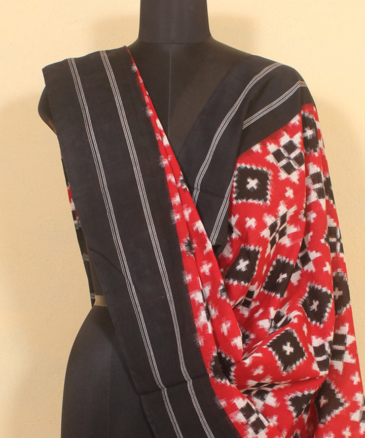 Maroon black handwoven cotton pochampally double ikat dupatta