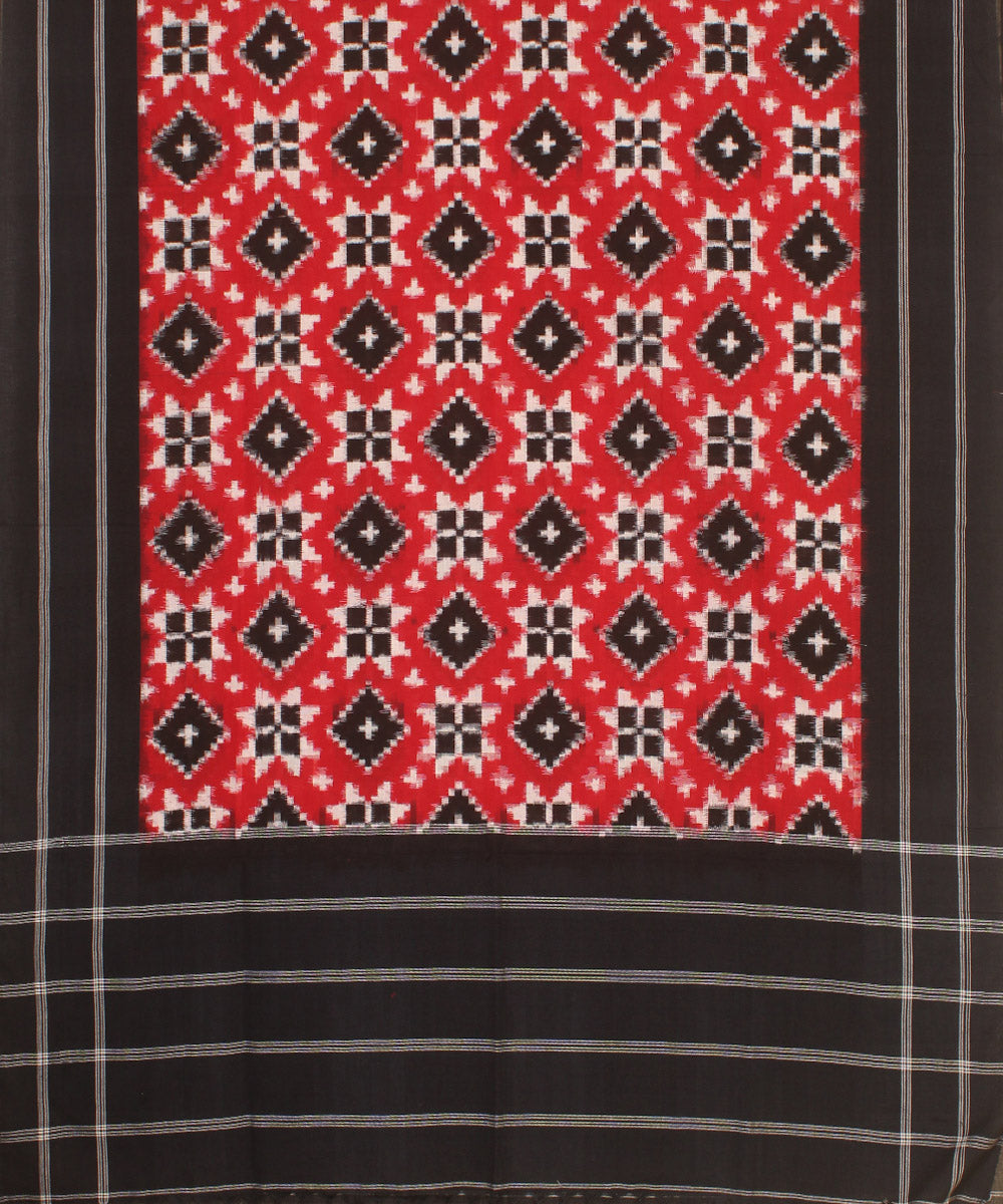 Maroon black handwoven cotton pochampally double ikat dupatta