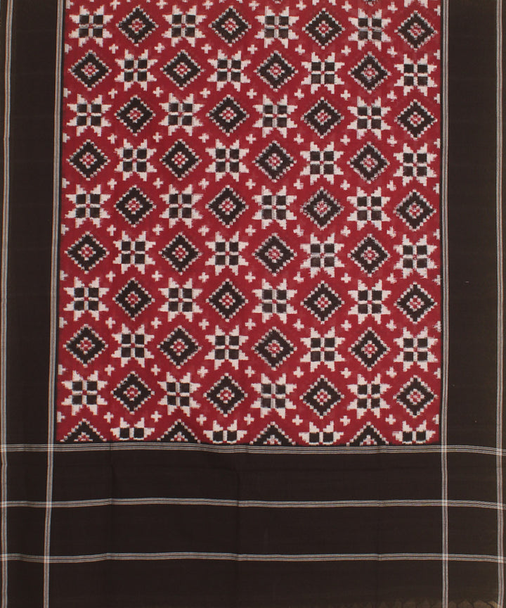 Maroon black white handwoven cotton pochampally double ikat dupatta
