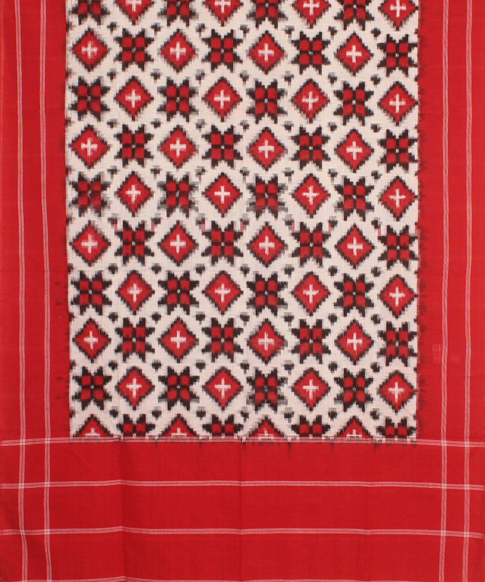White red black handwoven cotton pochampally double ikat dupatta