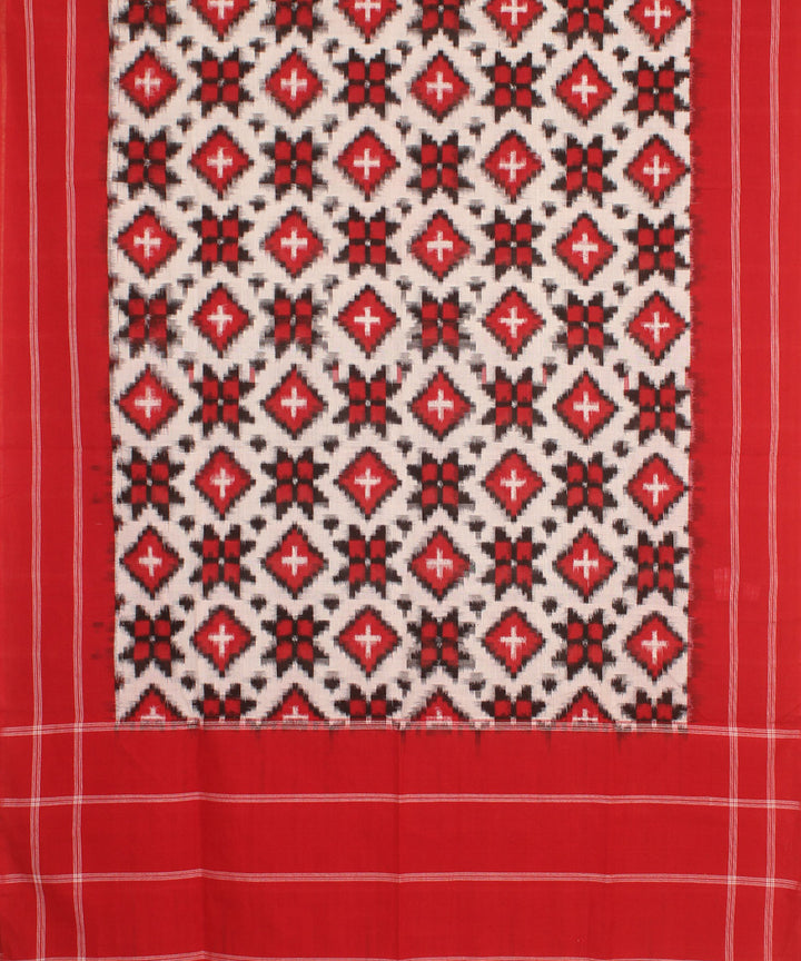 White red black handwoven cotton pochampally double ikat dupatta