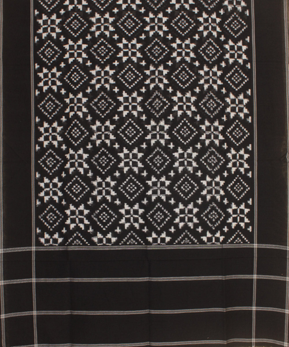 Black white handwoven pochampally double ikat cotton dupatta