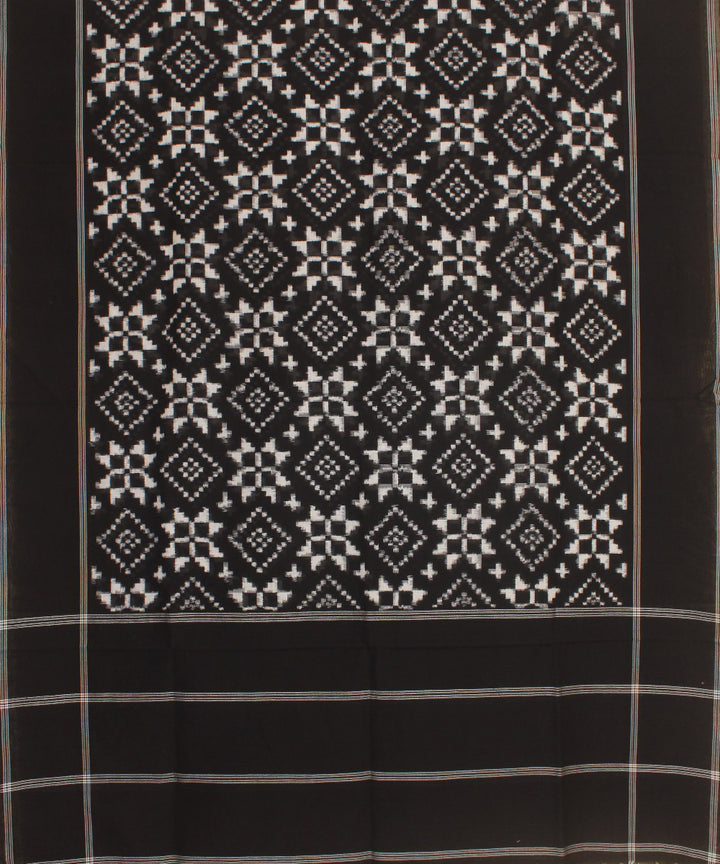 Black white handwoven pochampally double ikat cotton dupatta
