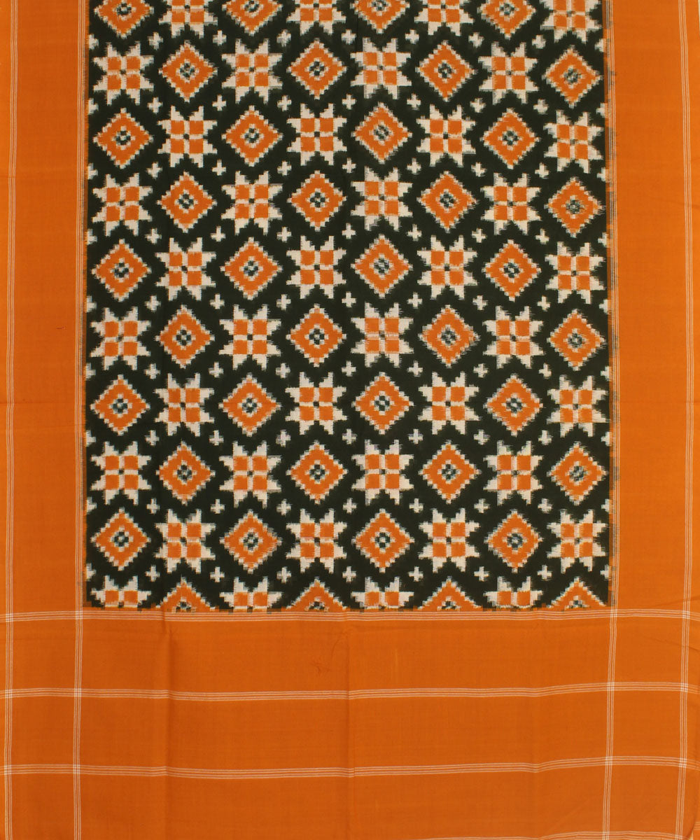 Mustard black handwoven cotton pochampally double ikat dupatta