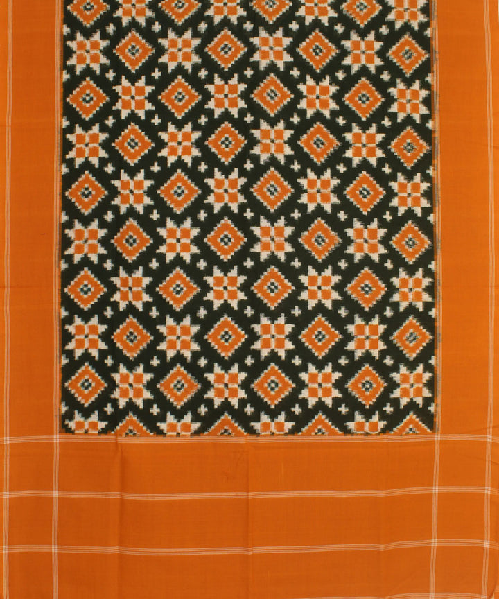 Mustard black handwoven cotton pochampally double ikat dupatta