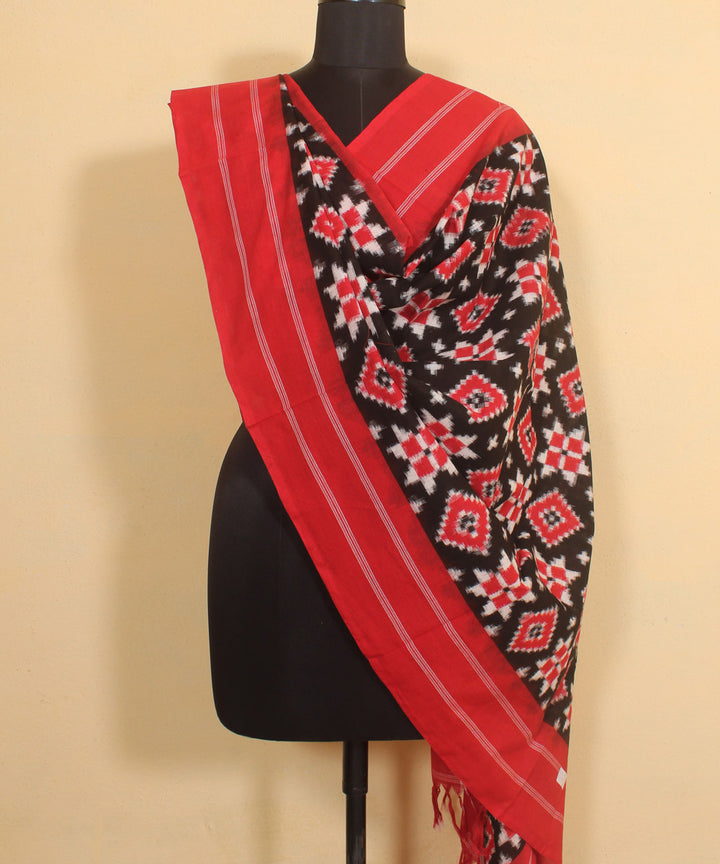 Cyan blue white red handwoven cotton pochampally double ikat dupatta