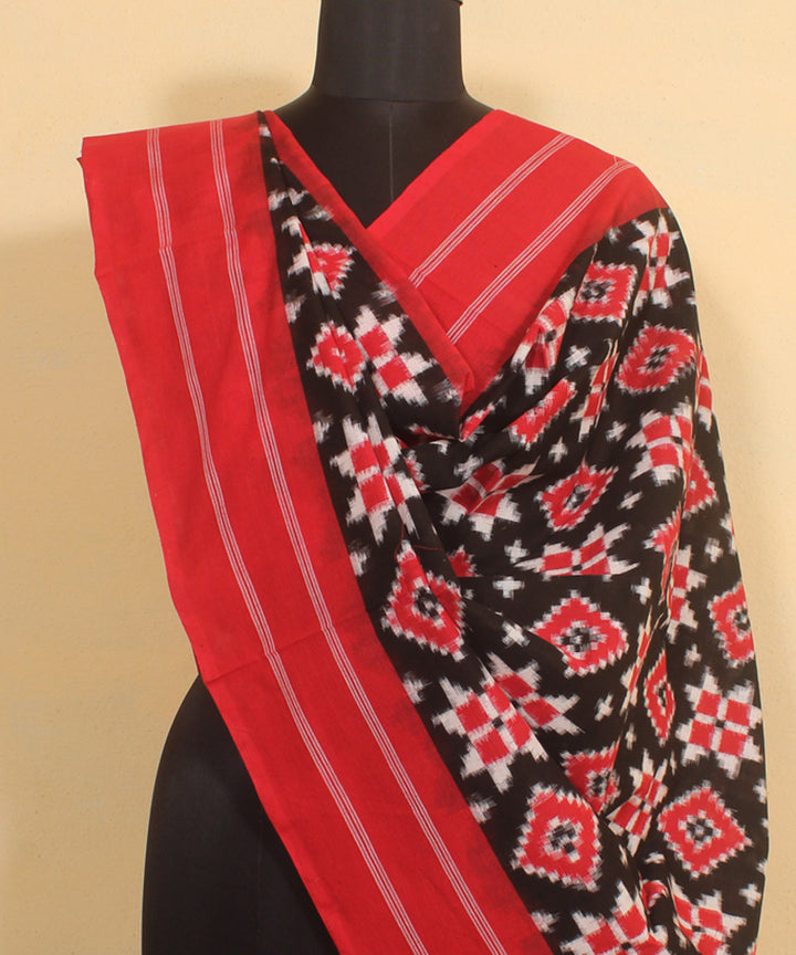 Cyan blue white red handwoven cotton pochampally double ikat dupatta
